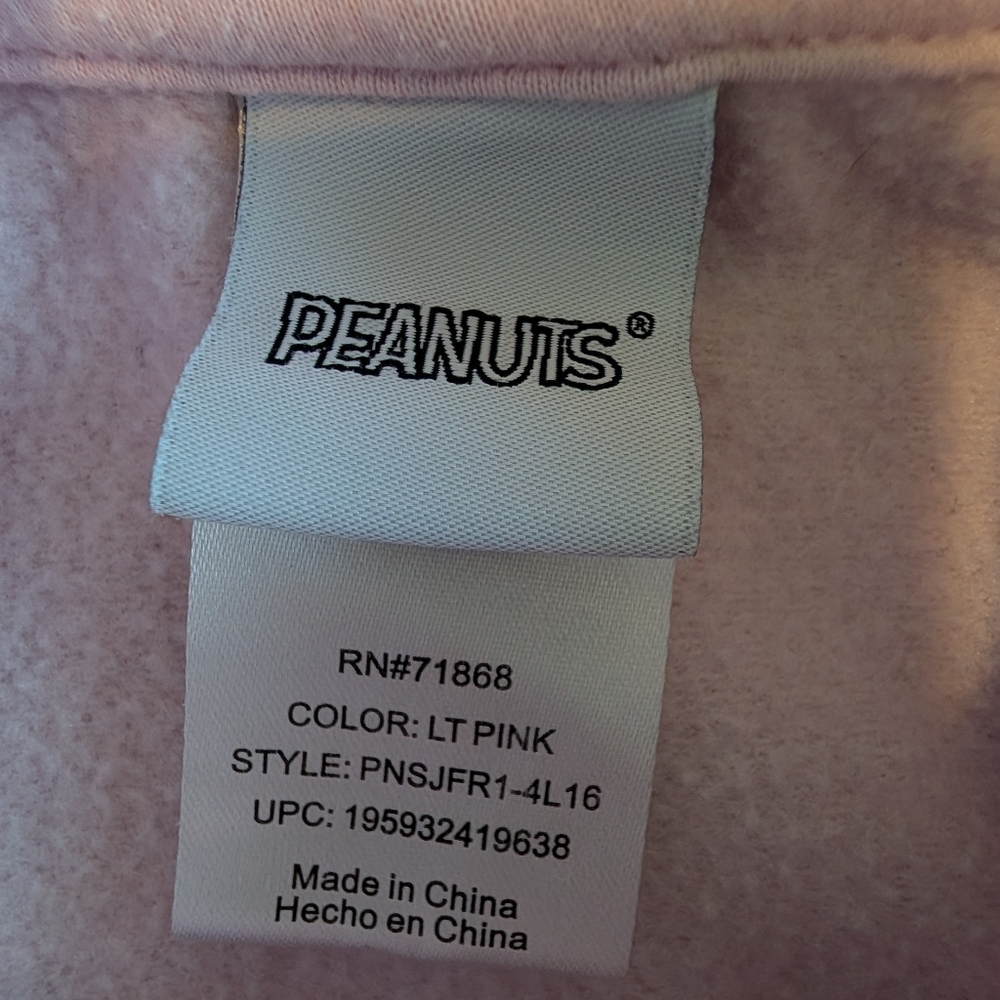 Peanuts Ladies Light Pink Snoopy Woodstock Hoodie XS Oversized Graphic Patches - Picture 8 of 8